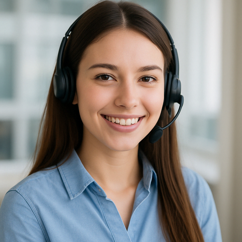 Customer service agent with headset